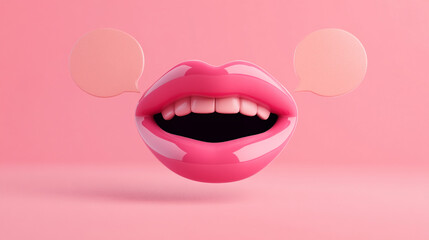 Naklejka premium Conceptual Pink Lips with Speech Bubbles, Communication, and Expression