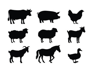 Fototapeta premium Farm Animal Silhouette Collection Vector Template