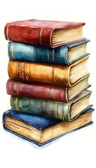 Stacked antique books against white background