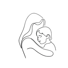 Mothers Love OneLine Drawing of a Loving Embrace