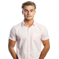 Fototapeta premium Confident young man in a white polo shirt standing casually, isolated on transparent background