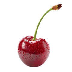 Fresh, vibrant cherry with droplets on its surface, isolated on a white background for culinary use