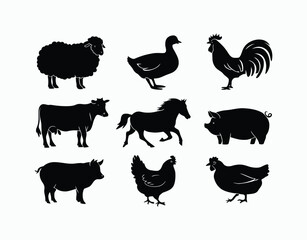 Fototapeta premium Farm Animal Silhouettes Template
