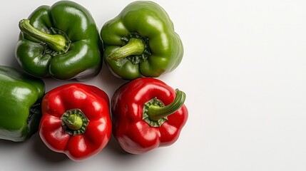 Vibrant Red and Green Bell Peppers on White Background