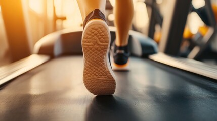 Feet in motion on a treadmill, symbolizing dedication to fitness and exercise.