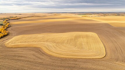 Naklejka premium Aerial View of Autumnal Farmland in Canada