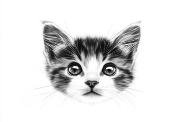 A Black And White Kitten Portrait Drawing