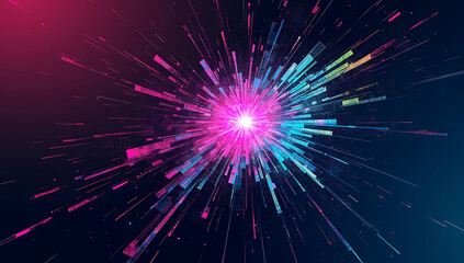 Naklejka premium A visually striking glitch art composition of a shattered digital screen with pixelated distortions and neon colors. 