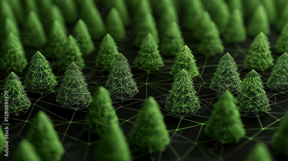 Aufkleber a vibrant display of green trees arranged in a geometric pattern, showcasing a blend of nature and m