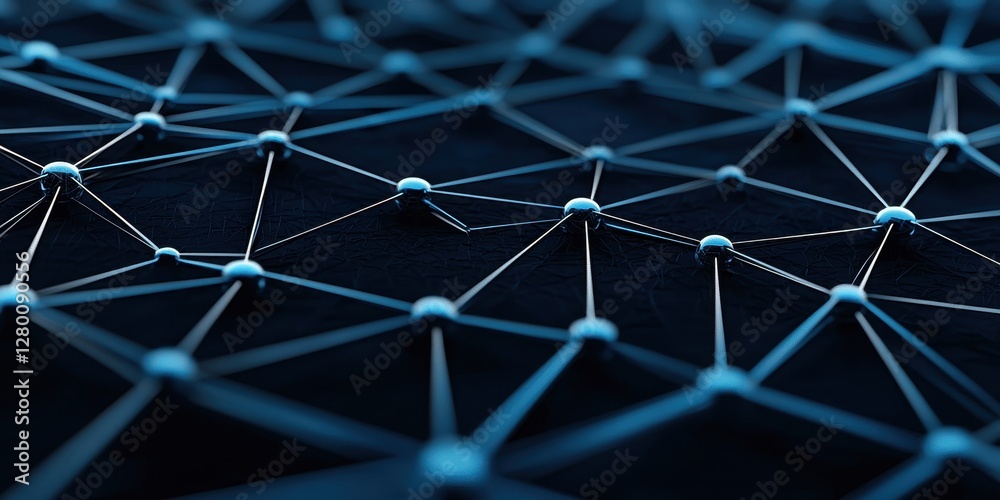 Aufkleber A network of interconnected nodes and lines displayed in a deep blue color, representing technology, data, or digital connections in a modern context.