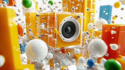 Obraz premium Vibrant geometric composition a dynamic colorful array of shapes and spheres creating a bold modern abstract background render