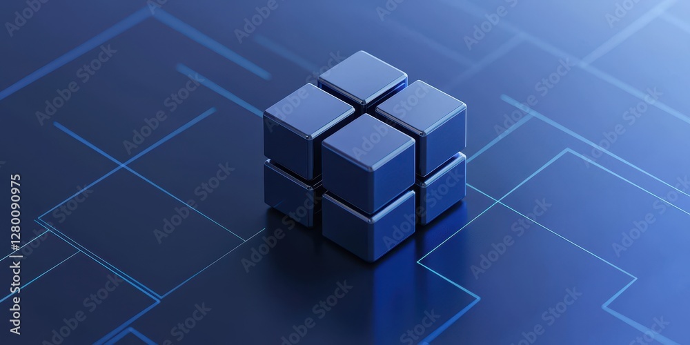 Aufkleber A sleek, blue cube sits on a patterned surface, symbolizing complexity and modern design in a digital context.