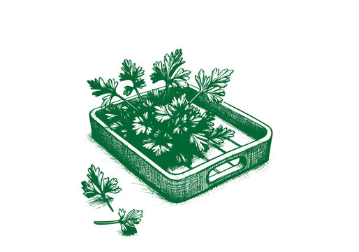 green parsley in tray, sketch style clip art preview