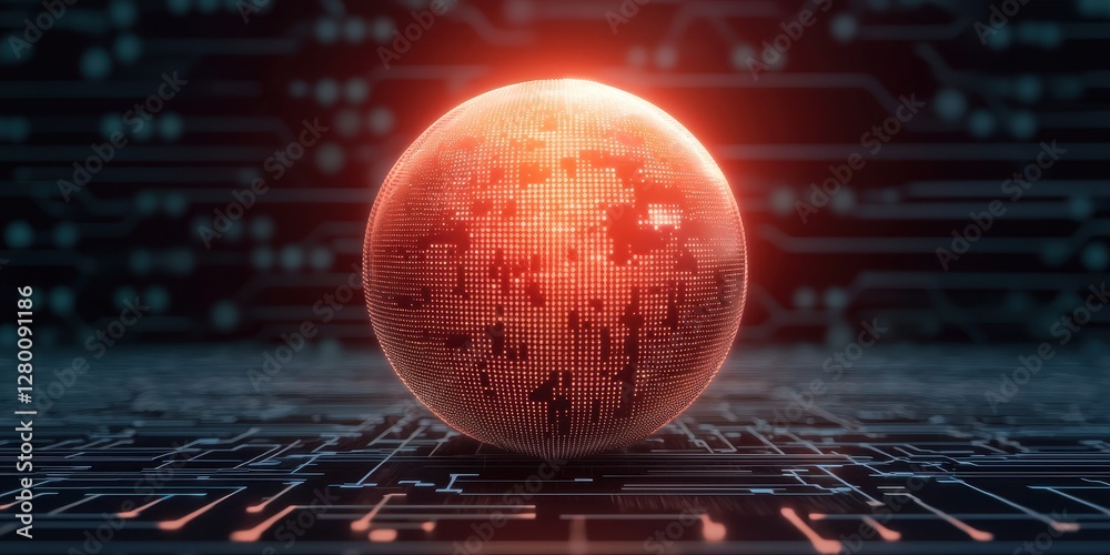 Poster a glowing globe made of digital data sits on a circuit board, symbolizing technology and connectivit