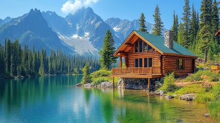 Obraz premium Mountain Lake Cabin Lakeside Retreat