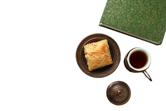 PNG, Ramadan. Set of traditional food and book,.isolated on white background.