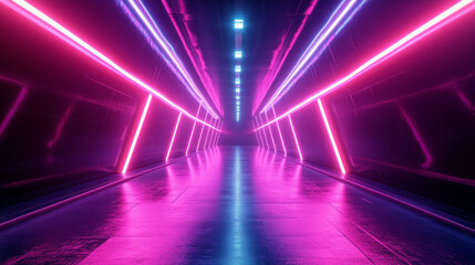 Fototapeta premium Futuristic neon tunnel background for wallpaper, banner
