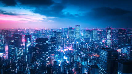 Obraz premium Futuristic cityscape at night, technology usage