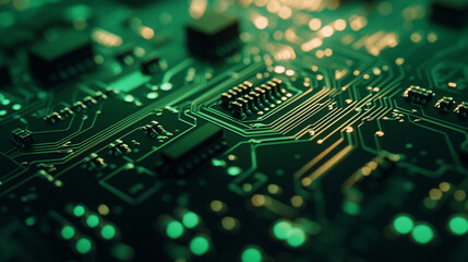Obraz premium Green Circuit Board Technology Background for Electronic Innovation