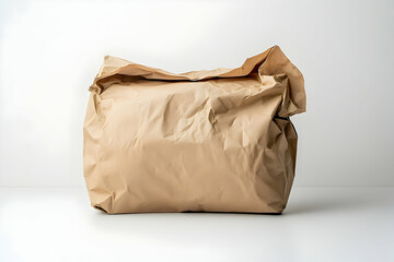 Obraz premium Minimalist studio shot of a full brown paper bag sitting on white surface