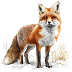Fototapeta premium Detailed Red Fox Portrait In Snowy Terrain