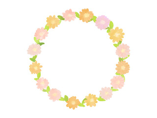 カラフルなお花のリース・円形・丸フレーム枠のイラスト