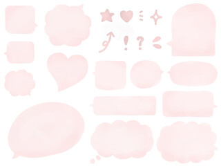 水彩の吹き出し：ピンクの手描きフキダシのセット