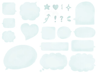水彩の吹き出し：水色の手描きフキダシのセット