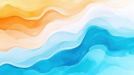 Abstract Waves in Warm and Cool Tones, Fluid Patterns with Orange, Yellow, White, and Blue, Textured Background for Modern Design and Art Projects