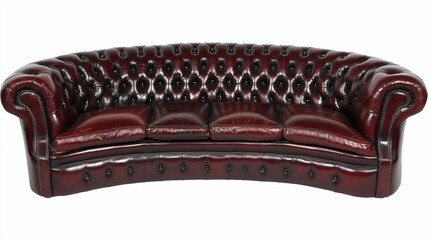 Curved leather Chesterfield sofa, studio shot, white background, interior design