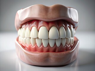 Obraz premium Realistic 3D model of perfect white teeth; high-resolution images ideal for medical and advertising applications.