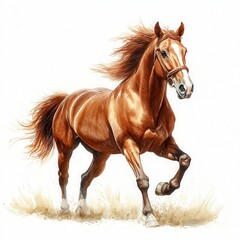 Obraz premium Dynamic Chestnut Horse Illustration in Watercolor Style