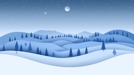 Pixelated winter landscape with snow-covered hills and starry night sky ideal for game backgrounds or festive digital designs