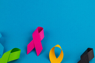 Various awareness ribbons representing different health campaigns and causes