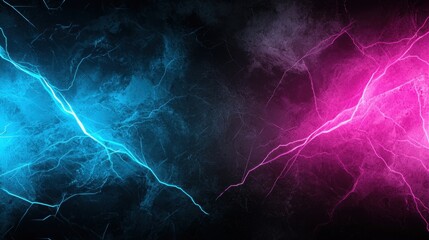 Fototapeta premium Dramatic Display of Electric Blue and Vivid Pink Lightning on a Dark Background in a Fractal Style Creating an Intense and Energetic Atmosphere