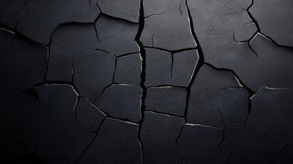 Cracked Black Surface with Deep Crevices and Textured Patterns for Creative Backgrounds and Design Applications in Modern Aesthetic Styles