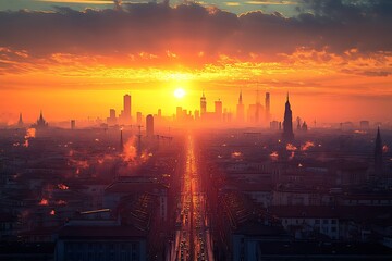 Fototapeta premium Sunrise city highway urban view