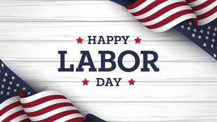 Labor Day Vector Design with Bold Text, American Flag, and Wooden Background