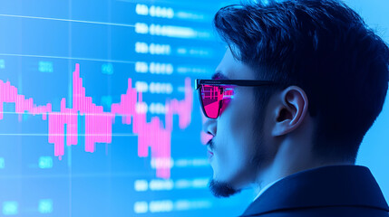 Businessman Analyzing Stock Market Trends with Data Visualizations