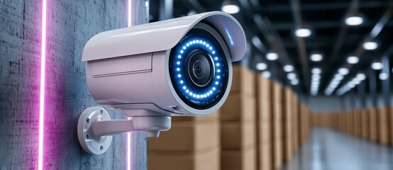 White Security Camera in Warehouse Setting
