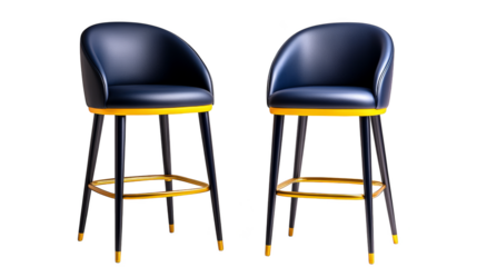 Two black and yellow bar stools 
