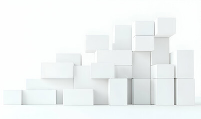Abstract Arrangement of Geometric White Boxes on Minimalist Background