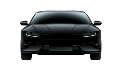 Sleek black sports car with chrome details on a white background