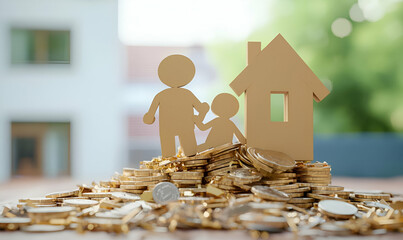 Family Home Investment Concept with Coins and Paper Figures