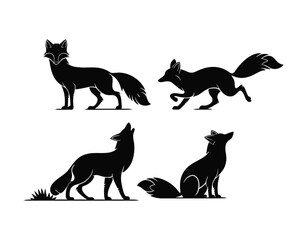 Fototapeta premium Arctic Fox Silhouette Collection on White Background