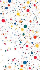 Colorful dots in multiple sizes create abstract patterns on white backgrounds