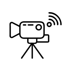 Streaming camera icon with signal in minimalistic black outline style