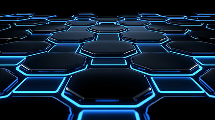 Fototapeta premium Modern Hexagonal Pattern with Blue Neon Glow on Dark Background