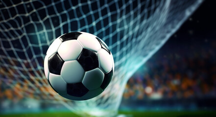 Soccer Ball Strikes the Net, Creating a Dynamic Goal Scene