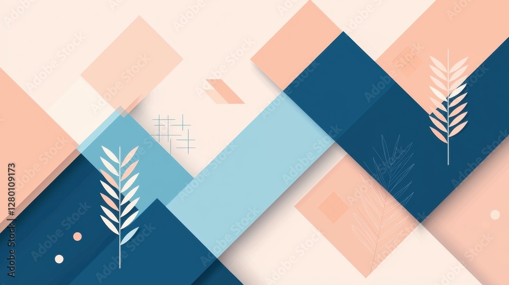 Poster abstract geometric background with soft colors and leaf patterns ideal for modern design projects an
